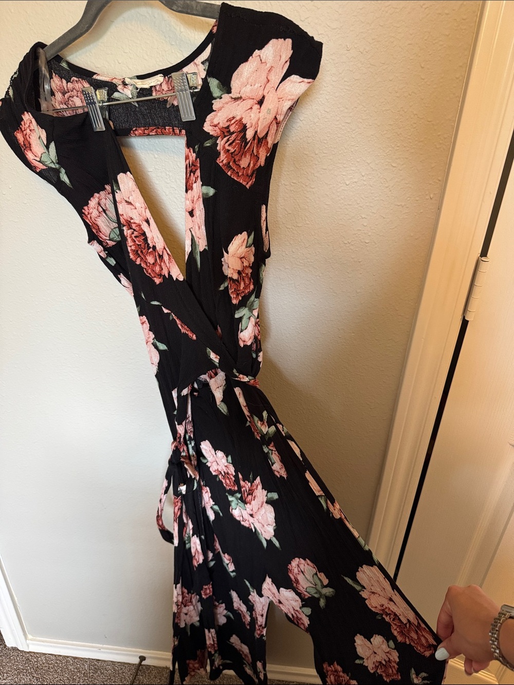 Floral Wrap Midi Romper in Black and Pink